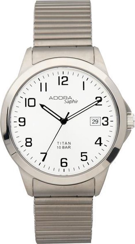 Titanium horloge met safier glas- rekband -Zilverkleurig Adora AS4141-Unisex