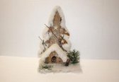 DBT - Kersthuisje - Kerstversiering - Kerstdecoratie - Sneeuw - Hout - Papier - H 35 cm - D 22 -