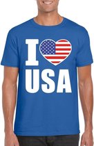 Blauw I love USA - Amerika supporter shirt heren - Amerikaans t-shirt heren L