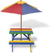 Kindertuintafel Kindertafel met Parasol Kinderpicknicktafel- en banken met parasol in vier kleuren 75 x 85  x 52 cm