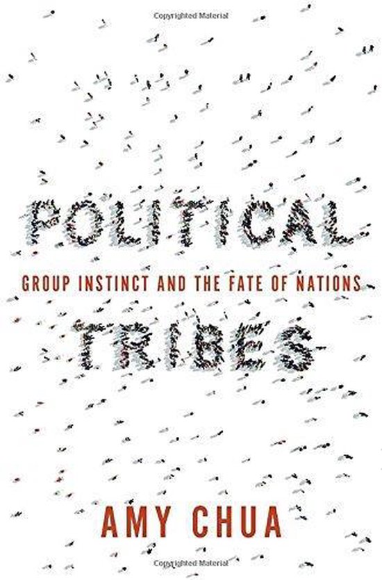 Boekcover 'Political Tribes' met de titel gevormd door mensen. De ondertitel is 'Group Instinct and the Fate of Nations'.