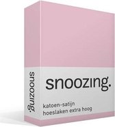 Snoozing - Hoeslaken - - Katoen -Satin Extra haute - lits jumeaux - 180x200 cm - Rose