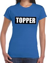 Topper in kader t-shirt blauw dames - Topper in zwarte balk t-shirt dames XS