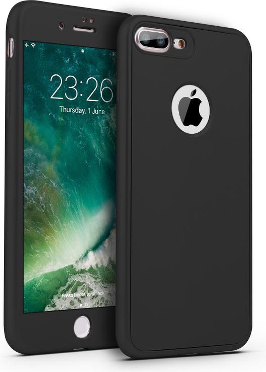 360-graden Frosting TPU Beschermhoesje Set voor iPhone 7 Plus / 8 Plus _ Zwart
