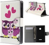 Owl love agenda wallet case hoesje Microsoft Lumia 435