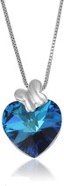 Fate Jewellery FJ451 Ketting - Crystal Heart - Blue - Swarovski Kristal - 925 Zilver - 45cm - Hartje