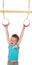 Déko-Play trapeze  van essen hout behandeld met lijnzaadolie met metalen ringen met kunststof rood