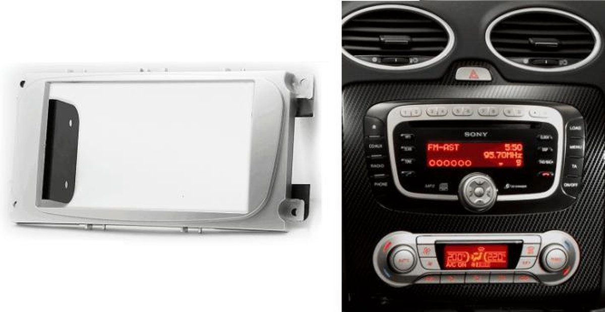 2-DIN FORD Focus II, Mondeo, S-Max, C-Max 2007-2011; Galaxy II 2006-2011; Kuga 2008-2012 (Silver) frame Audiovolt 11-416 - Merkloos