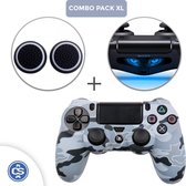 Camo Wit Siliconen Beschermhoes + Thumb Grips + Lightbar Skin voor PS4 Dualshock PlayStation 4 Controller - Softcover Hoes / Case