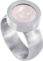 Quiges RVS Schroefsysteem Ring Zilverkleurig Mat 17mm met Verwisselbare Kwarts Roze 12mm Mini Munt