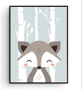 Postercity - Design Canvas Poster Lachende Wasbeer / Kinderkamer / Dieren Poster / Babykamer - Kinderposter / Babyshower Cadeau / Muurdecoratie / 40 x 30cm / A3