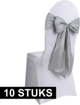 10x Bruiloft stoel decoratie zilveren strik - Huwelijk stoel versiering - Bruiloft aankleding