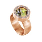 Quiges RVS Schroefsysteem Ring met Zirkonia Rosékleurig Mat 18mm met Verwisselbare Multi Groen Schelp 12mm Mini Munt