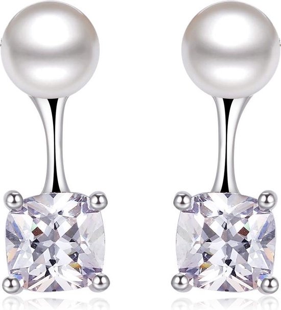 Pearl Crystal Oorbellen - 925 Zilver - Imitatie Parel Cubic Zirkonia Studs - Fashion Favorite