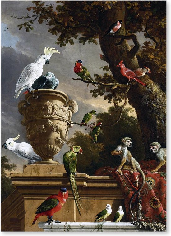 De Menagerie - d 'Hondecoeter - Vogels - Peinture sur toile - Teinte Blauw