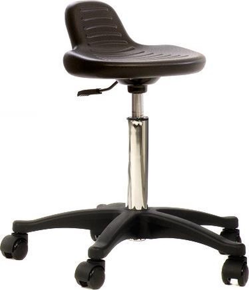 Novicum® Novicum Gustav PU stahulp werkstoel tabouret zwart met compacte zitting en met Medium gasveer kapperskruk zadelkruk