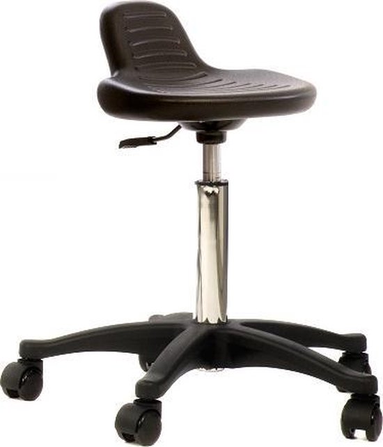 Novicum Gustav PU stahulp werkstoel tabouret zwart met compacte zitting en met gasveer kapperskruk zadelkruk