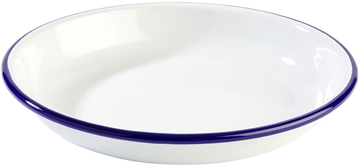 Diep bord enamelware - ø18 x h3 -5 cm - Wit/blauw - Set van 2 stuks