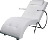 Chaise lounger met kussen wit kunstleer (incl. vloerviltjes)