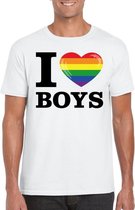 I love boys regenboog t-shirt wit heren - Gay pride shirt L