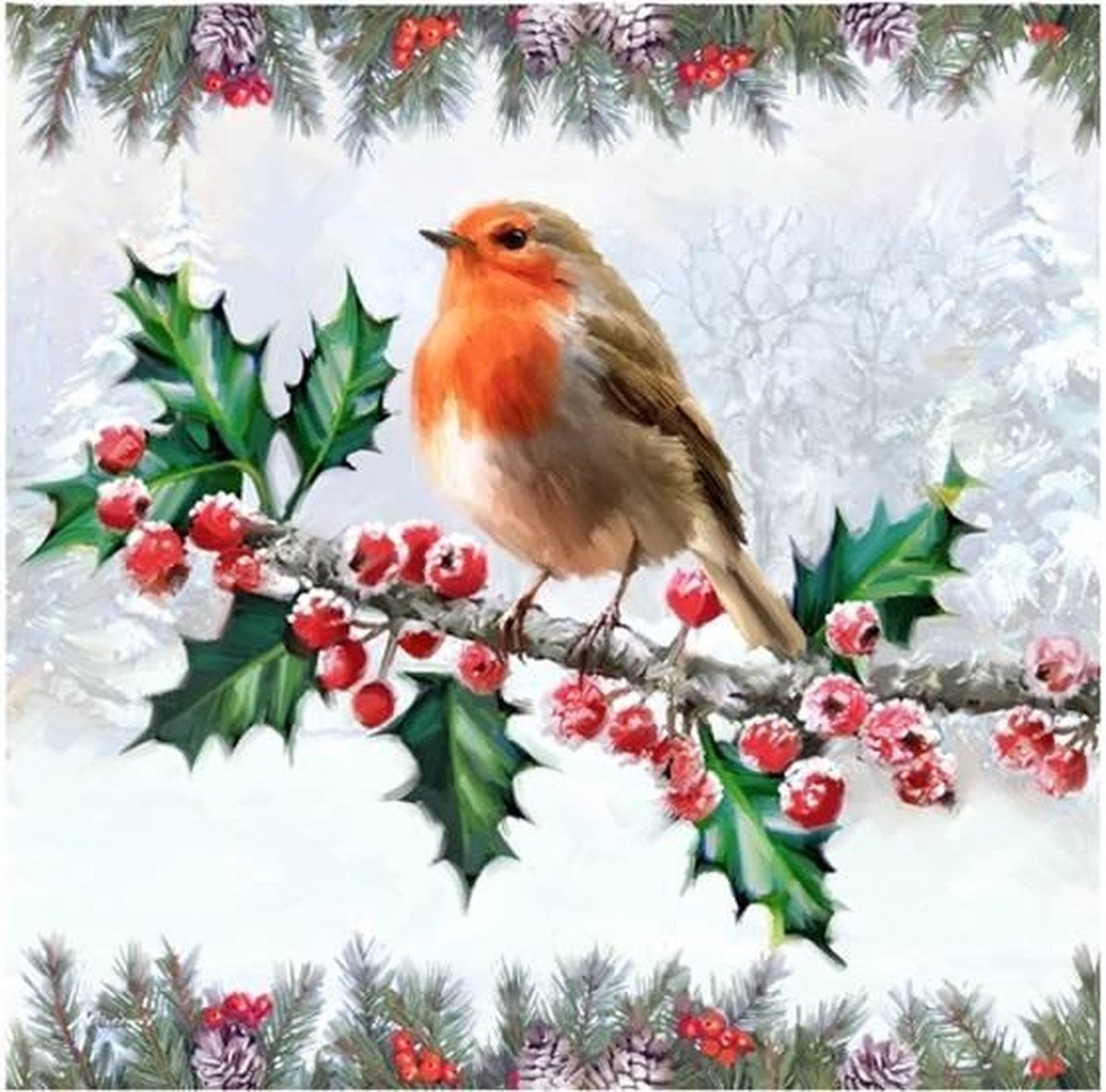 Diamond Painting Crystal Card Kit ® Christmas Robin, 18×18 cm