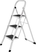 Bol.com MIRA - Huishoudtrap | Ladder | Staal | 3 Treden | Draagbaar | Vouwbaar | Anti-slip aanbieding