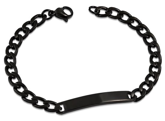 Amanto Armband Delmer Black - 316L Staal PVD - Graveer - 6mm - 19cm