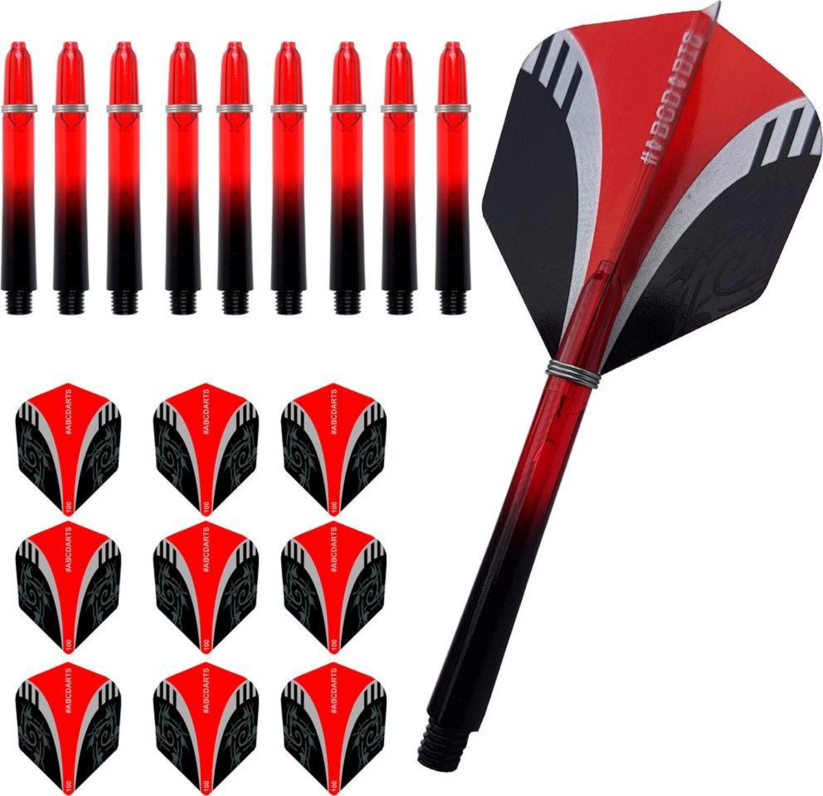 ABC Dart - Dart Flights en Darts Shafts Short - Tribal rood - 3 sets