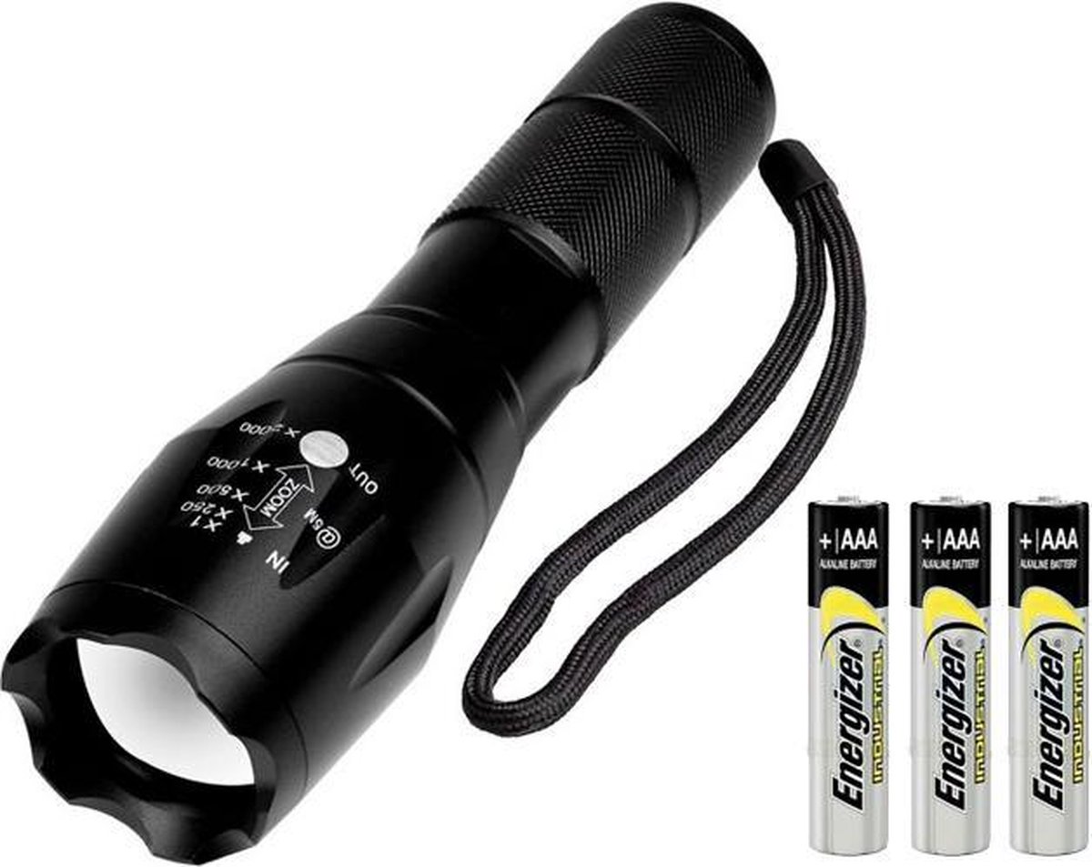 verzoek Voetganger stikstof Militaire zaklamp + 3 AAA Batterijen - LED zaklamp - 2000 Lumen -  Inzoombaar | bol.com