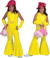 Funny Fashion - Jaren 80 & 90 Kostuum - Neon Geel Jumpsuit - Meisje - Geel - Maat 128 - Carnavalskleding - Verkleedkleding