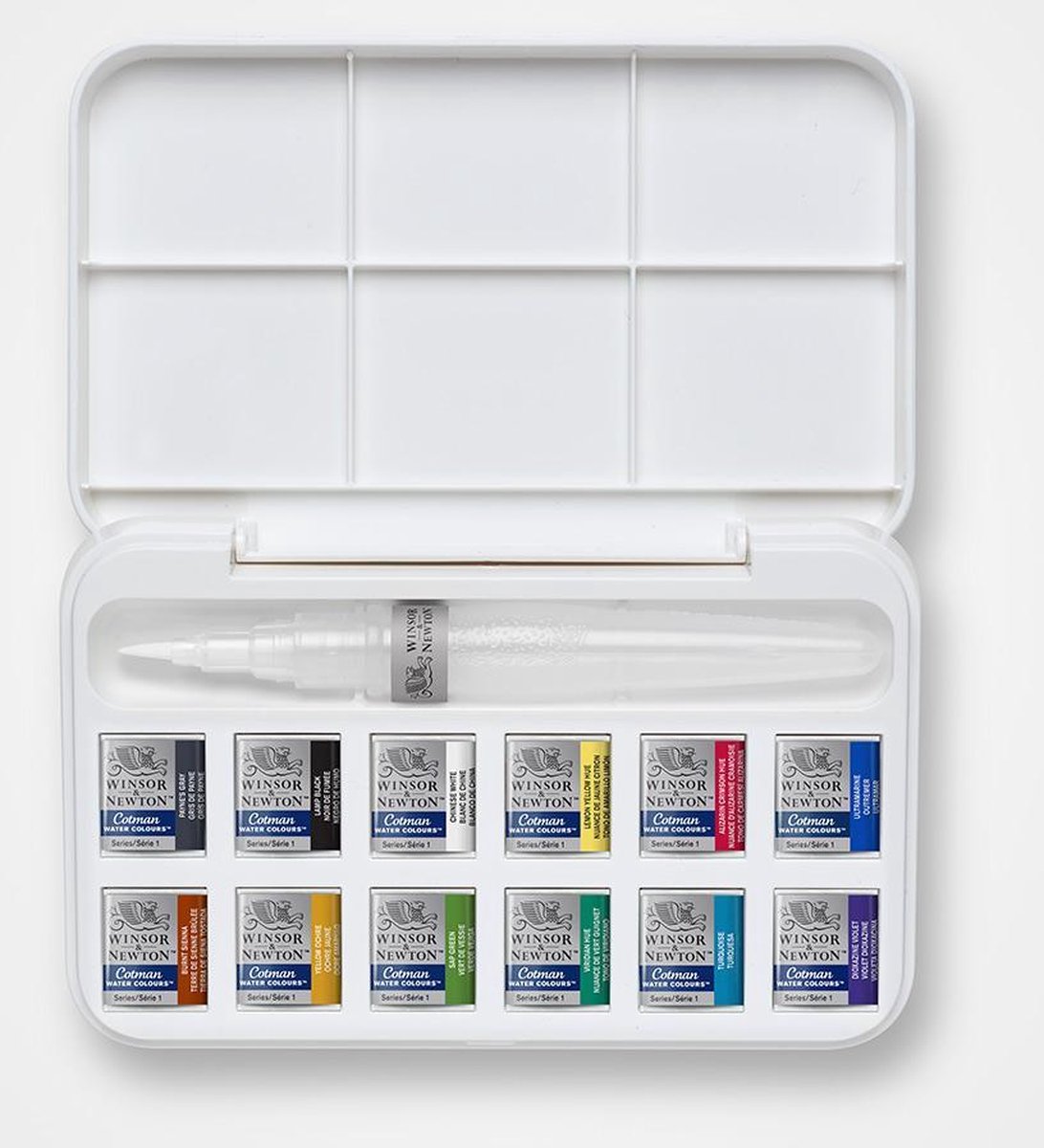 Winsor & Newton Cotman Water Colour Brush Pen Set 12 Halve napjes + penseel met reservoir