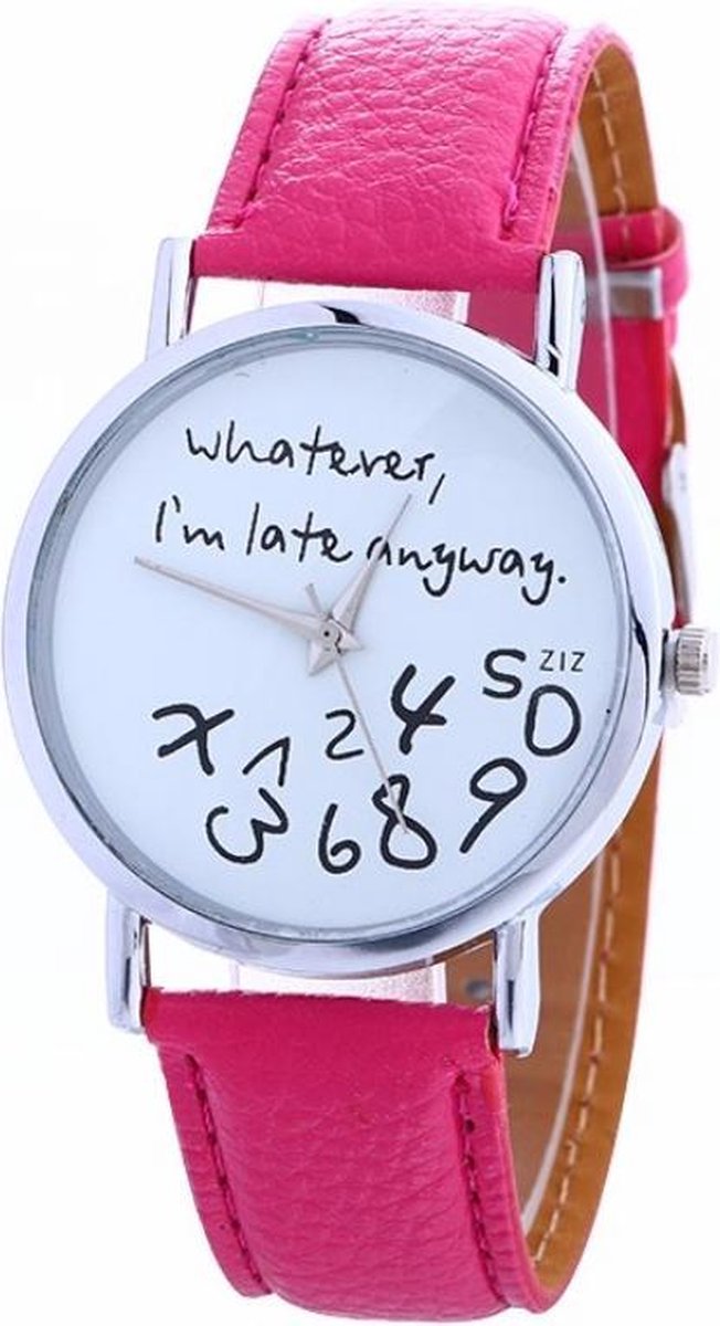 Fako Bijoux® - Horloge - Whatever, I'm Late Anyway - Fuchsia