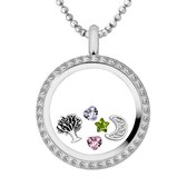 Quiges Memory Medaillon RVS 30mm met Ketting 90cm en 5 Floating Charms - CLS008