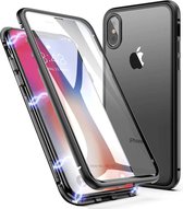 Etui rigide de luxe Xtreme pour Apple iPhone X - iPhone XS - Etui métallique - Verre trempé avant et arrière - Fermeture magnétique - Armure antichoc - Couvercle hybride à 360 degrés - Transparent de haute qualité - Etui noir