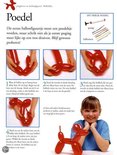 Stapsgewijze instructies voor het maken van een hondje van ballonnen, met een meisje die een ballonhondje vasthoudt.