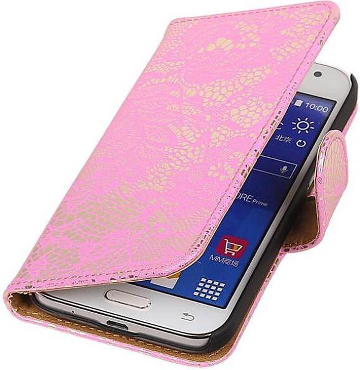 Lace Bookstyle Wallet Case Hoesjes Geschikt voor Samsung Galaxy Core Prime G360 Roze