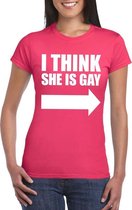 Roze I think she is gay shirt voor dames XL