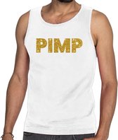 Pimp glitter tekst tanktop / mouwloos shirt wit heren - heren singlet Pimp XL