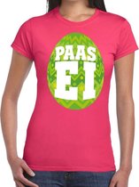 Paasei t-shirt roze met groen ei voor dames S