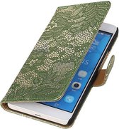 Lace Bookstyle Wallet Case Hoesje voor Huawei Honor 6 Plus Donker Groen