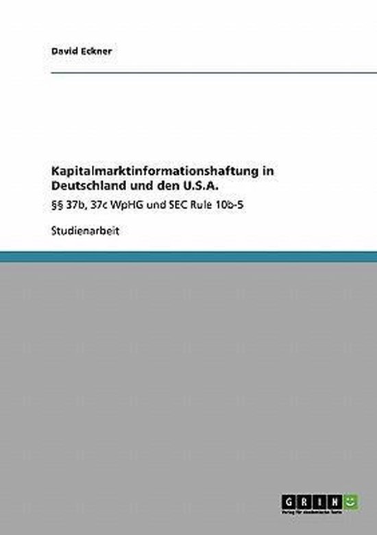 Kapitalmarktinformationshaftung in Deutschland und den U.S.A ... - cover