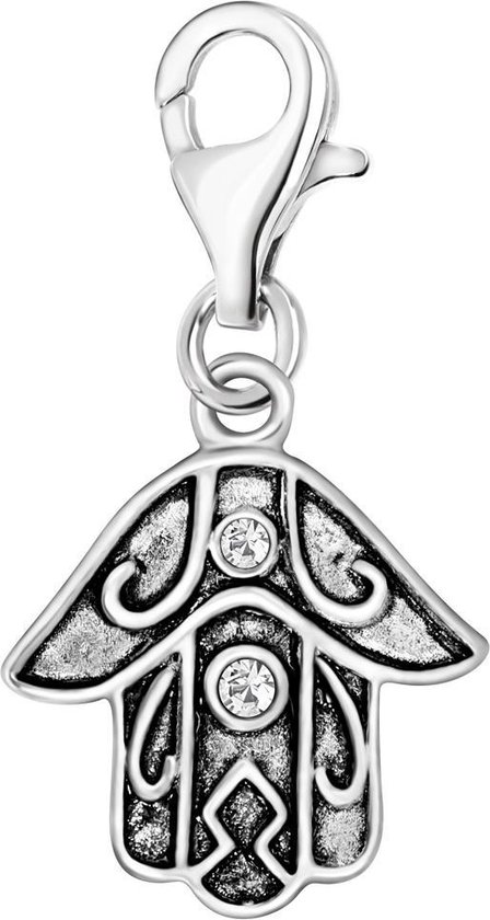 Quiges – 925 - Zilver – Charm - Bedel - Hanger - 3D Hamsa Hand van Fatima Symbool - met – sterling - zilver - karabijnslot - geschikt - voor - Zinzi, Thomas – Sabo - Ti Sento - Bedelarmband HC329