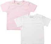 Dirkje Meisjes Shirts Korte Mouwen (2stuks) Wit en Lichtroze - Maat 74