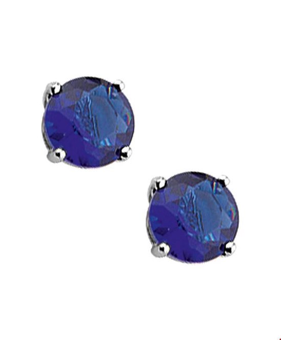 TFT Oorknoppen met blauw topaas/aqua Zirkonia Zilver Gerhodineerd Glanzend 4mm