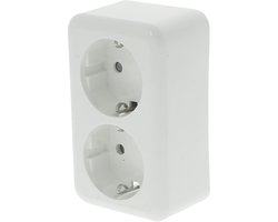 Q-LINK - Wandcontactdoos - Opbouw - Dubbel Stopcontact - Randaarde - Kinderbeveiliging - Polarwit