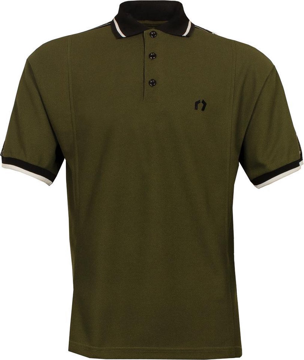 Heren jaren 50 Vintage look poloshirt van ons merk A’prox Groen met tekst op mouwen Maat M