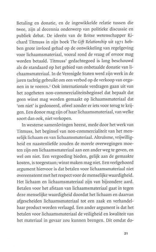 Pagina 21 met tekst over de betaling en de vergoeding van lichaamsmateriaal.