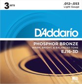 D'Addario EJ16-3D Phosphor Bronze Light 3-Pack 12-53