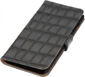 Glans Croco Bookstyle Wallet Case Hoesjes voor Galaxy Core LTE G386F Grijs