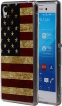 Amerikaanse Vlag TPU Cover Case voor Sony Xperia M4 Aqua Cover